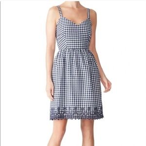 DRAPER JAMES Navy & White Gingham Eyelet Floral Plaid Tank Dress Size 0